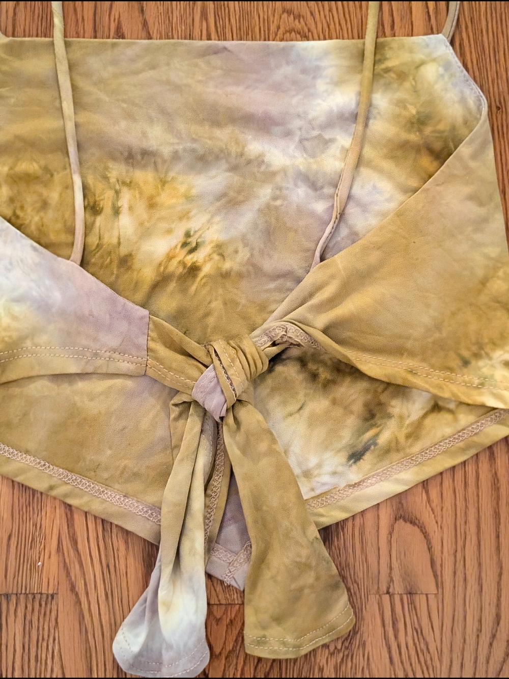 Blue Blush Mustard Yellow and Pale Purple Tie-Dye Tie Back Crop Tank Top - Picture 8 of 8